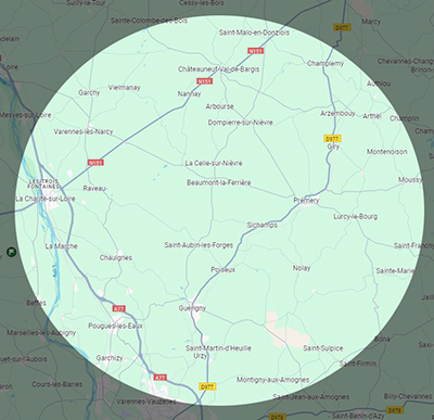 carte La Charité plus 15 kilomètres