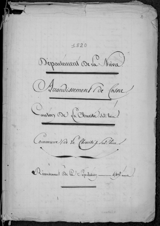 page de garde du registre de La Charité de 1820