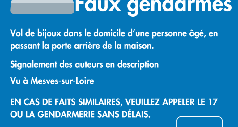 ⚠️Alerte vol faux gendarmes à Mesves-sur-Loire ⚠️